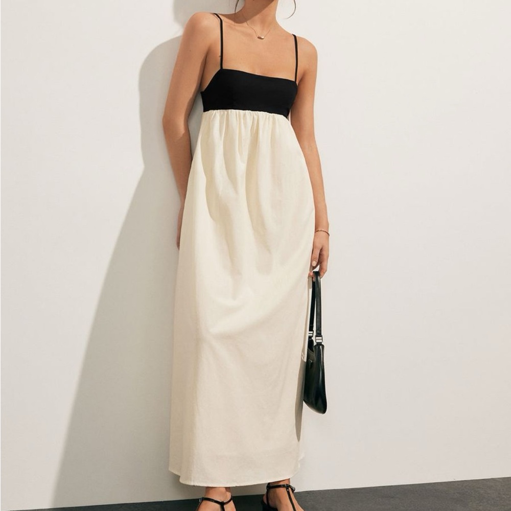 Black & Cream Spaghetti Strap Maxi Dress